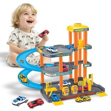 Multi-Level Parking Garage Play Set Elevator Lift Car Wash Gas Station Ramp Toy