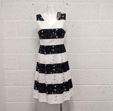 Phase Eight Bea Stripe Lace Dress Navy White UK 12 - New