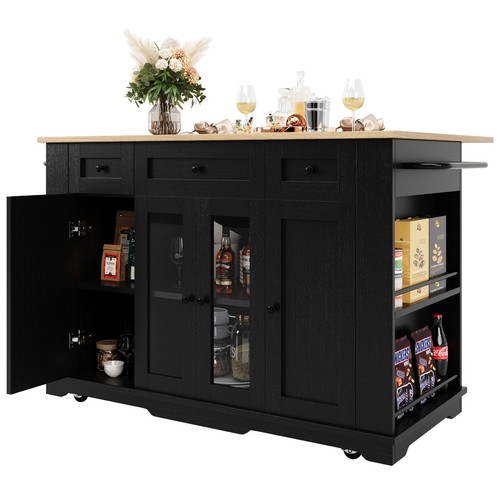 Black kitchen island - kitchen,
