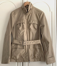 Woolrich Beige Women's 100%  Nylon Belted Biker Style Jacket Size Large -Pockets