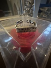 Vintage 925 Silver YSL Yves Saint Laurent Paris Adjustable Curb Link Logo Ring