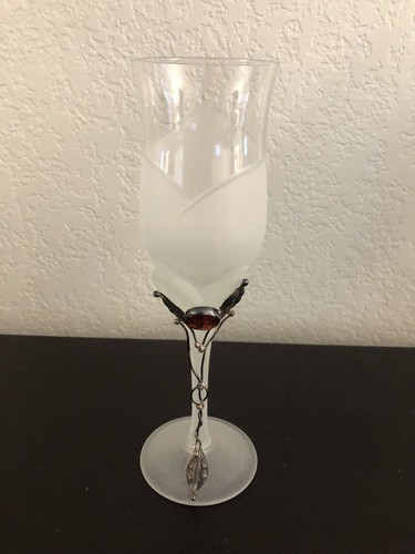 Wine glass silver pewter leaf - silver,