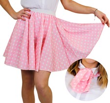 POLKA DOT SKIRT & SCARF PINK WITH WHITE DOTS ROCK N ROLL FANCY DRESS COSTUME