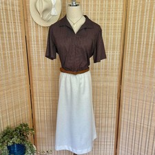 Vintage Midi Dress With Polka Dot Top & Cream Skirt