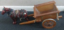 LARGE VINTAGE CERAMIC SHIRE HORSE & WOODEN HAY CART
