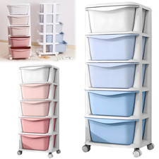 Plastic Drawer Storage Organizer Rolling Cart, with Wheels Casters&5 Drawers UK