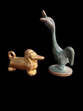Miniature Brass Animals | Tiny Brass Goose Figurine & Dachshund Charm Pair