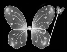 Large White Fairy Wings with Wand Fancy Dress Costume Dressing Up Adult Kids