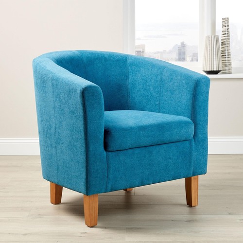 Teal fabric tub - chair, wooden