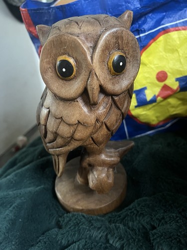 Hand carved wooden owl - hand,