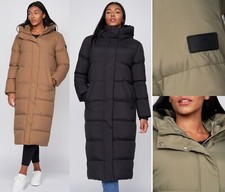 Womens Crosshatch Long line Jacket Parka Coat Puffer Padded Hooded Winter Bubble