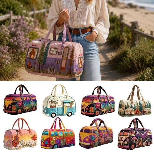 Unisex boho quilted weekender - boho,