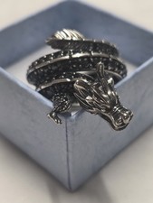 🔥 Thomas Sabo Sterling Silver Dragon Ring Black Stones. Approx M–N  6–6.5 🔥 