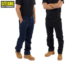 SITE KING Mens Classic Work Trousers Size 28 to 52 BLACK or NAVY WORKWEAR PANTS