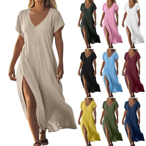 Ladies linen short sleeve long - linen,