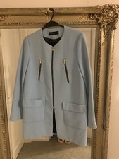 BLUE ZARA COAT WITH GOLD ZIP POCKETS. SIZE M