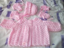 HAND KNITTED PINK GIRLS MATINEE SET 2 sizes