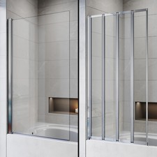 Chrome Frame Bath Shower Screen Pivot/Fixed/4 Folding Clear Safety Glass Panel