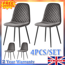 4PCS Dining Chairs Set Velvet Faux Suede Leather Padded Seat Metal Leg Grey NEW