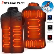 USB Men Electric Heated Vest Jacket 9 Zone Warm Up Heating Pad Cloth Body Warmer