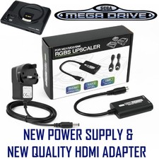 Sega MegaDrive 1 Power Supply UK Plug & HDMI Adapter Cool Running