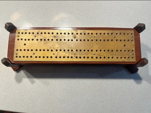 Vintage wood brass cribbage - wood,