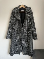 Max Mara Virgin Wool Black And White Print, Long Coat - Size 12