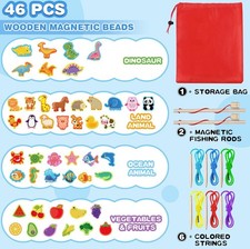 46 PCS Wooden Fishing Game Toy - Magnetic Fishing Game-scruffy box