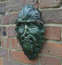Smiling Green Man Plaque Handmade Garden Ornament Hanger Bronze Paint Finish