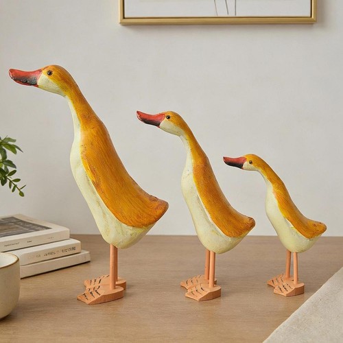 3pcs wooden duck statues - wooden,