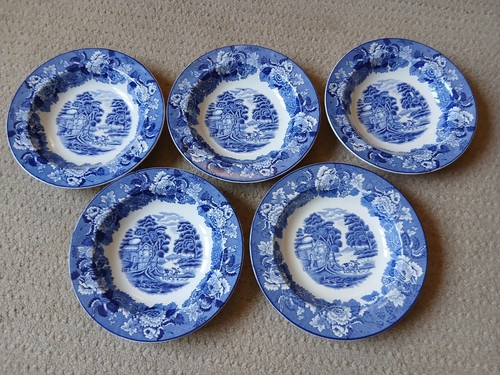 Vintage blue white bowls x - blue, &