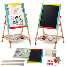 Kids 2-in-1 Wooden Easel Board Double Sided Chalk Whiteboard Drawing Learning