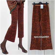 ZARA LEOPARD PRINT METALLIC THREAD MINI FLARE KNIT TROUSERS SIZE S UK 6 8