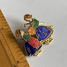 Vintage Dutch Holland Ladies Enamel Guilloche Brooch, Pin, Gold Tone, Colourful