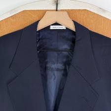 Yves Saint Lauren Suit Jacket Mens 48L Navy Blue Herringbone Wool Blazer Coat