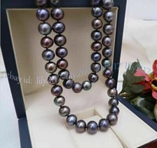 Real Natural 8-9mm Tahitian Black Pearl Round Beads Necklaces 14-100inches