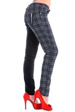 Grey Tartan Check Black Split Leg Punk Emo Rockabilly Trousers BANNED Apparel