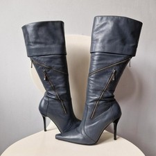 river island knee high leather stiletto boots uk 6 grunge goth glam witchy grey