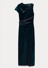 Zara Velvet Green Asymmetric Wrap Style Dress Size M 9662/617 NEW
