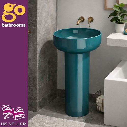 Teal pedestal basin bathroom - teal,