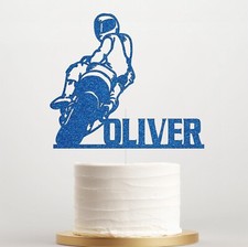 Personalised Motorcycle Birthday Glitter Cake Topper Motorbike Decor UK
