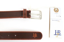 HARMONT & BLAINE Men Belt 120 cm Brown Logo Genuine Leather Orange Threading_ *