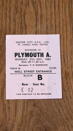 Ticket 1982 exeter city v - 1982/83,