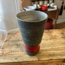 Vintage Mid-Century West German / Studio Dark Grey & Red Vase Roth Keramik?