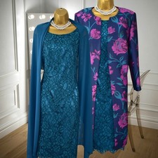 Jacques Vert Size 16 Teal Lace Dress & Long Jacket Mother of the Bride Outfit