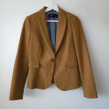 Zara 100% Wool Camel Blazer Jacket Tweed Hacking Equestrian Elbow Patch S Small 