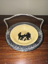 Vintage 1930's Provincial Ware Tavern Silhouette Metal Edge Bowl Movable Handle