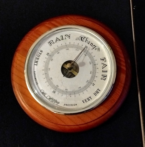 Round wooden aneroid barometer - wooden,