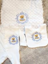 Newborn Baby Hospital Set Boy Romany Blanket Sleepsuit Bib Christening Teddy