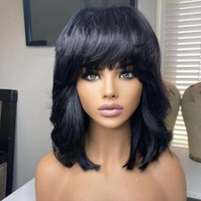 Short Layered Cut Human Hair Wig with Bangs Brazilian Remy Full Machine Wig